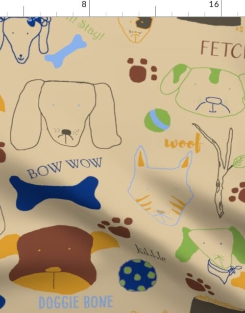Doggie Be Good on Khaki Beige Fabric