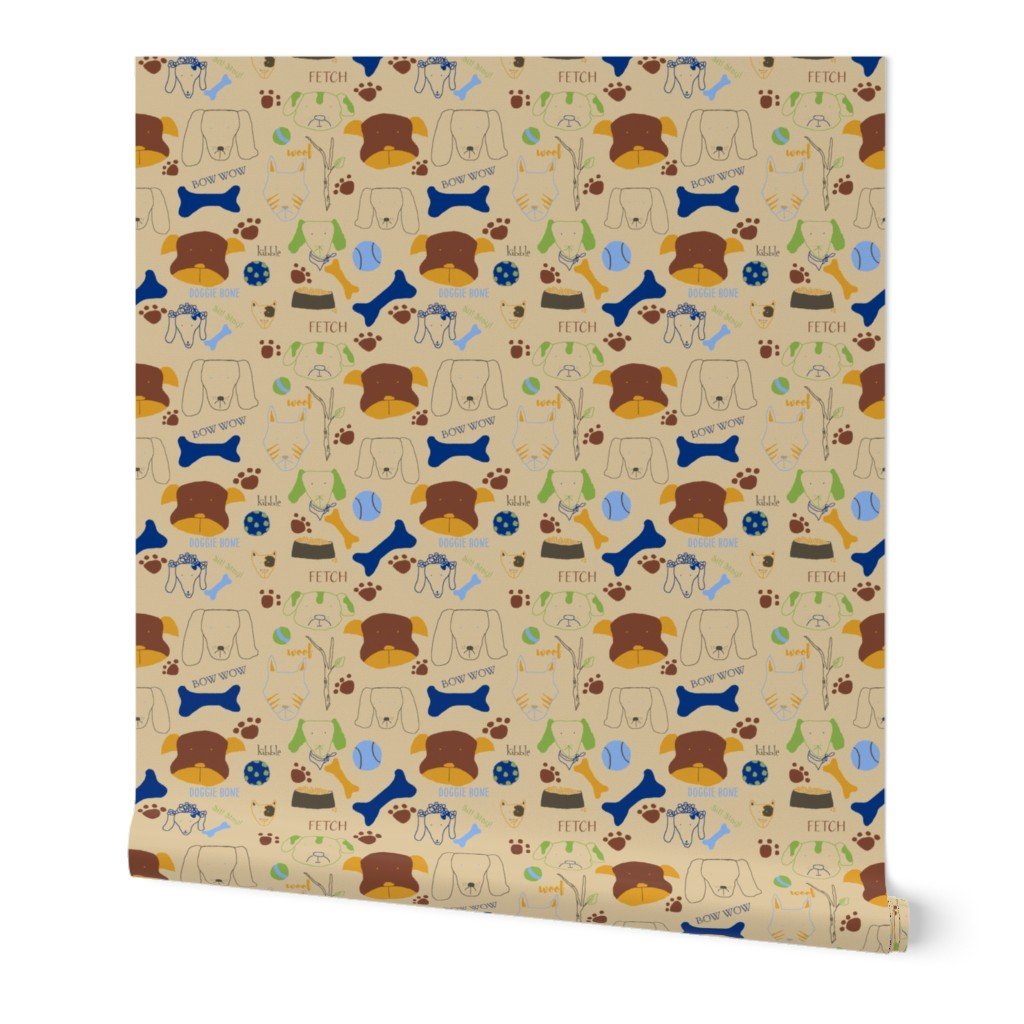 Doggie Be Good on Khaki Beige Wallpaper Doggie Be Good on Khaki Beige Wallpaper
