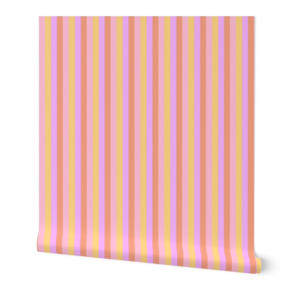 Hibiscus Hawaiian Flower Cabana Stripes in Pink, Yellow, Peach and Lilac Wallpaper Hibiscus Hawaiian Flower Cabana Stripes in Pink, Yellow, Peach and Lilac Wallpaper