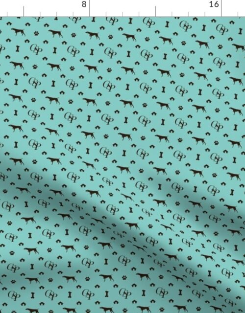 Brown German Shorthair Pointers on Aqua Fabric