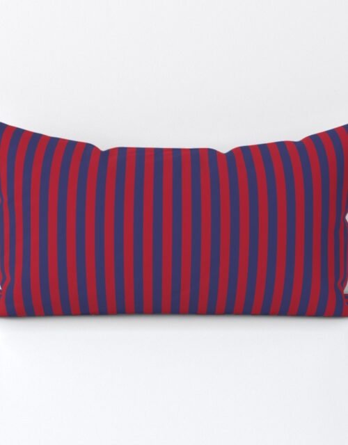 Small Red and Blue USA American Flag Vertical Stripes Lumbar Throw Pillow