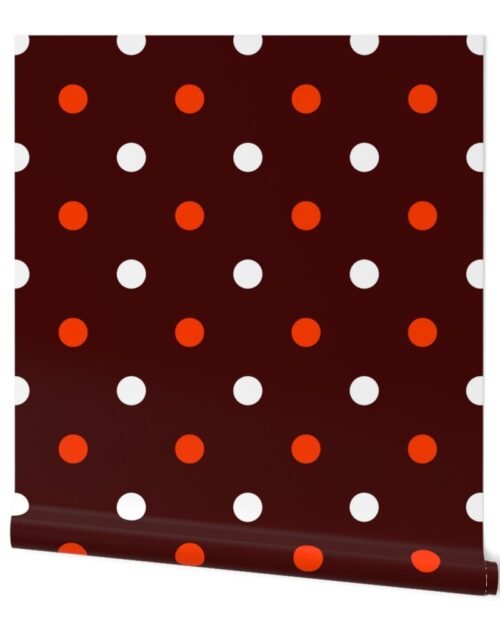 Mini Maroon with White and Orange Polka Dots Wallpaper