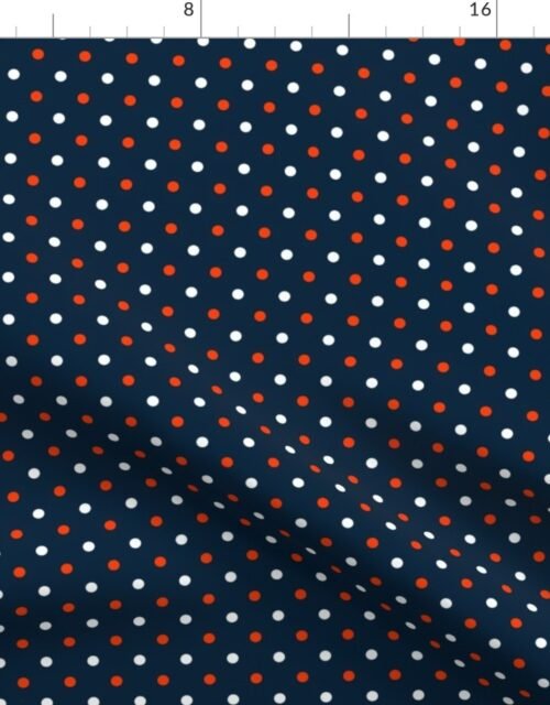 White and Orange Polka Dots on Navy Fabric