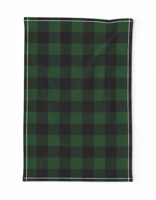 Original Forest Green and Black Rustic Cowboy Cabin Buffalo Check Tea Towel