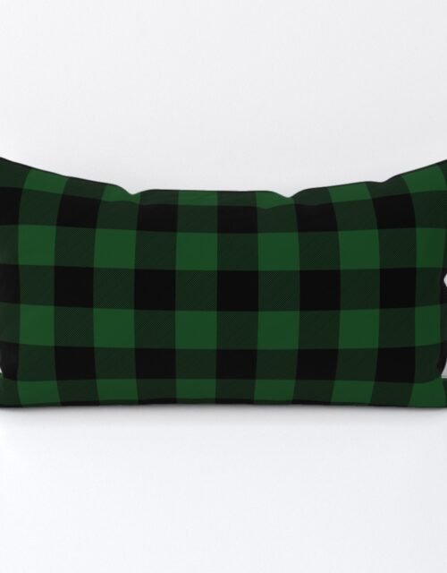 Original Forest Green and Black Rustic Cowboy Cabin Buffalo Check Lumbar Throw Pillow