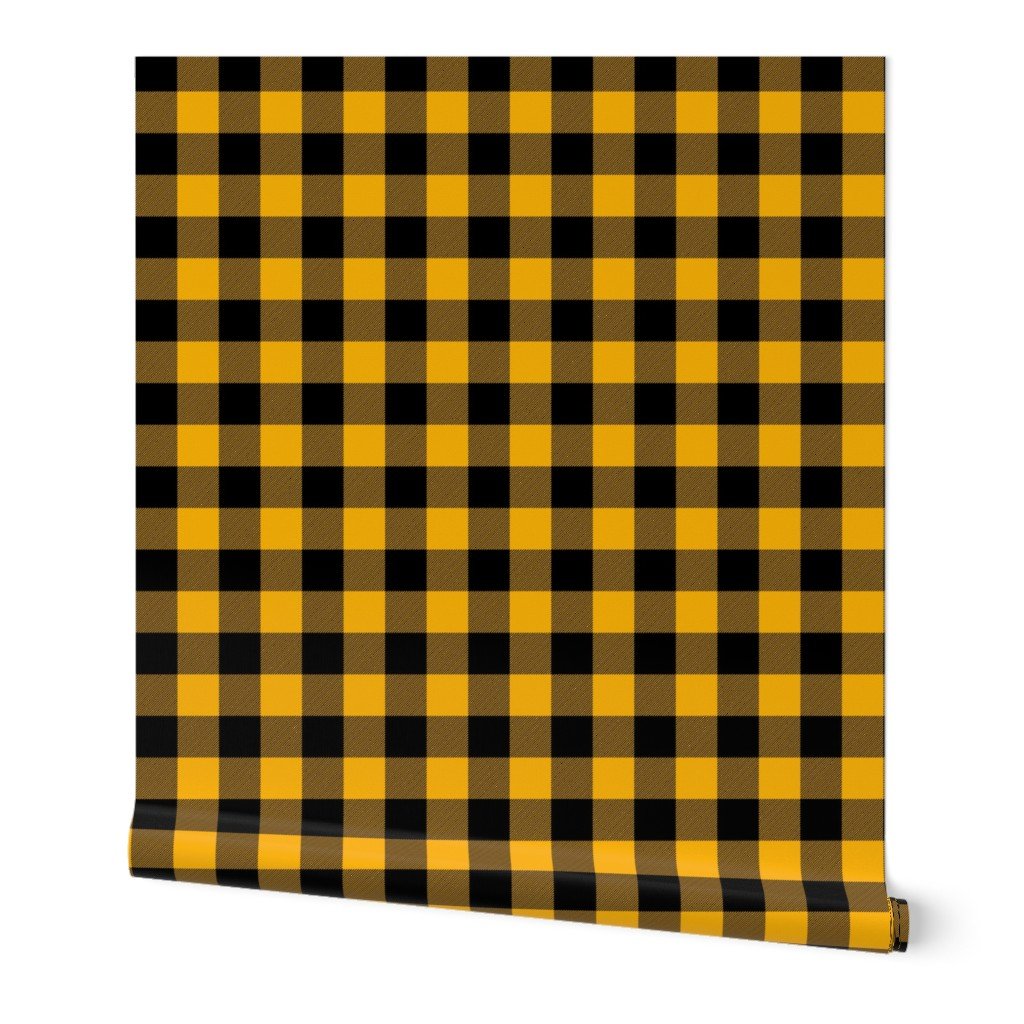 Jumbo Goldenrod Yellow and Black Rustic Cowboy Cabin Buffalo Check Wallpaper Jumbo Goldenrod Yellow and Black Rustic Cowboy Cabin Buffalo Check Wallpaper