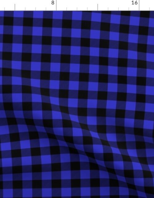 Mini Cornflower Blue and Black Rustic Cowboy Cabin Buffalo Check Fabric