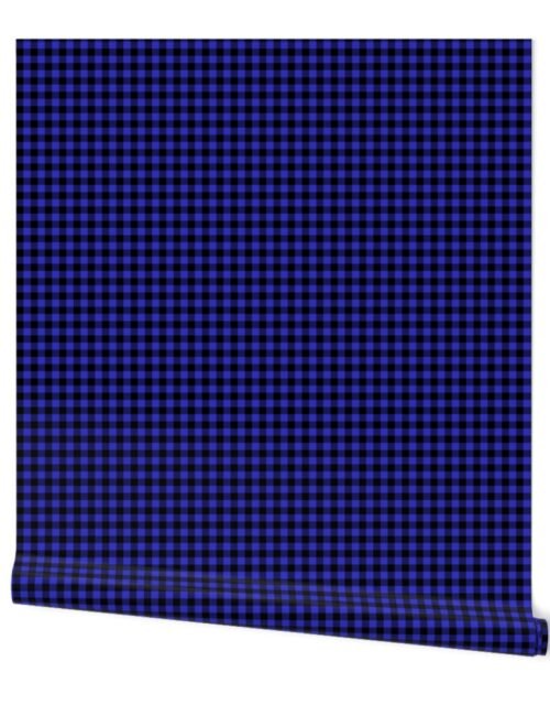 Mini Cornflower Blue and Black Rustic Cowboy Cabin Buffalo Check Wallpaper
