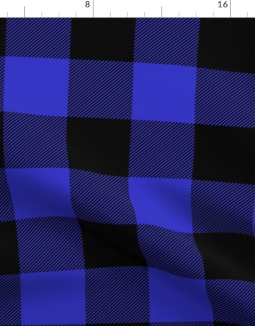 Jumbo Cornflower Blue and Black Rustic Cowboy Cabin Buffalo Check Fabric