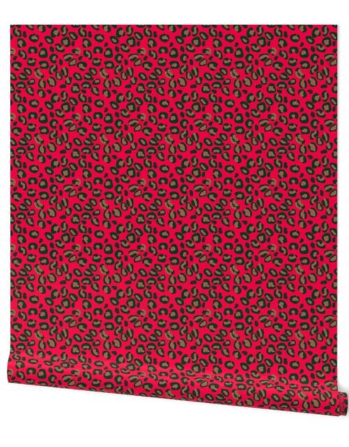 Deep Pink Rose Velvet Spotted Leopard Animal Print Pattern Wallpaper