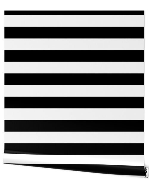 Black and White Horizontal Cabana Tent 2" Stripes Wallpaper