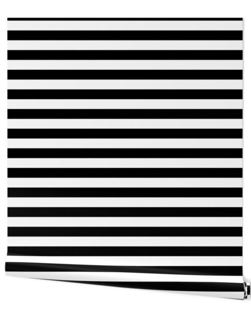 Black and White Horizontal Beach Hut 1" Stripes Wallpaper