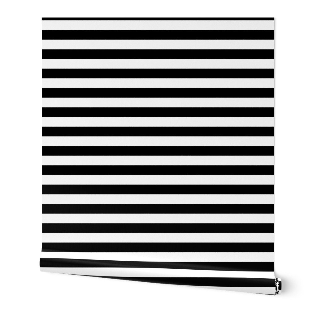 Black and White Horizontal Beach Hut 1″ Stripes Wallpaper Black and White Horizontal Beach Hut 1" Stripes Wallpaper