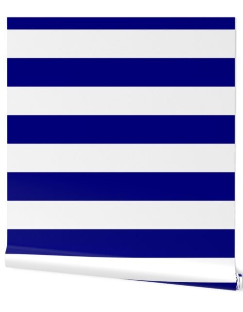Blue and White Jumbo 3-inch Circus Big Top Horizontal Stripes Wallpaper