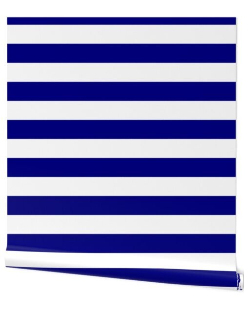 Blue and White Wide 2-inch Cabana Tent Horizontal Stripes Wallpaper