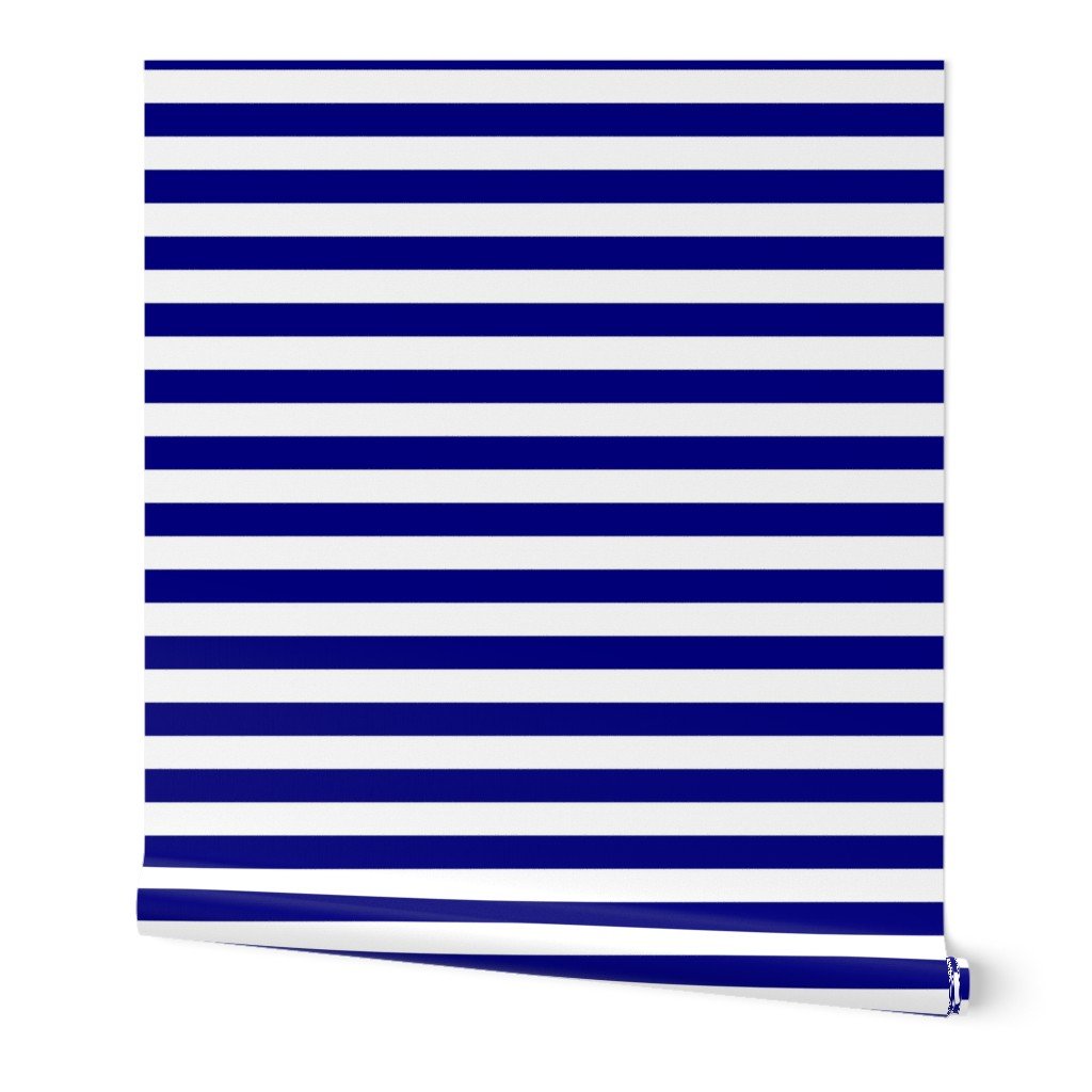 Blue and White Big 1-inch Beach Hut Horizontal Stripes Wallpaper Blue and White Big 1-inch Beach Hut Horizontal Stripes Wallpaper
