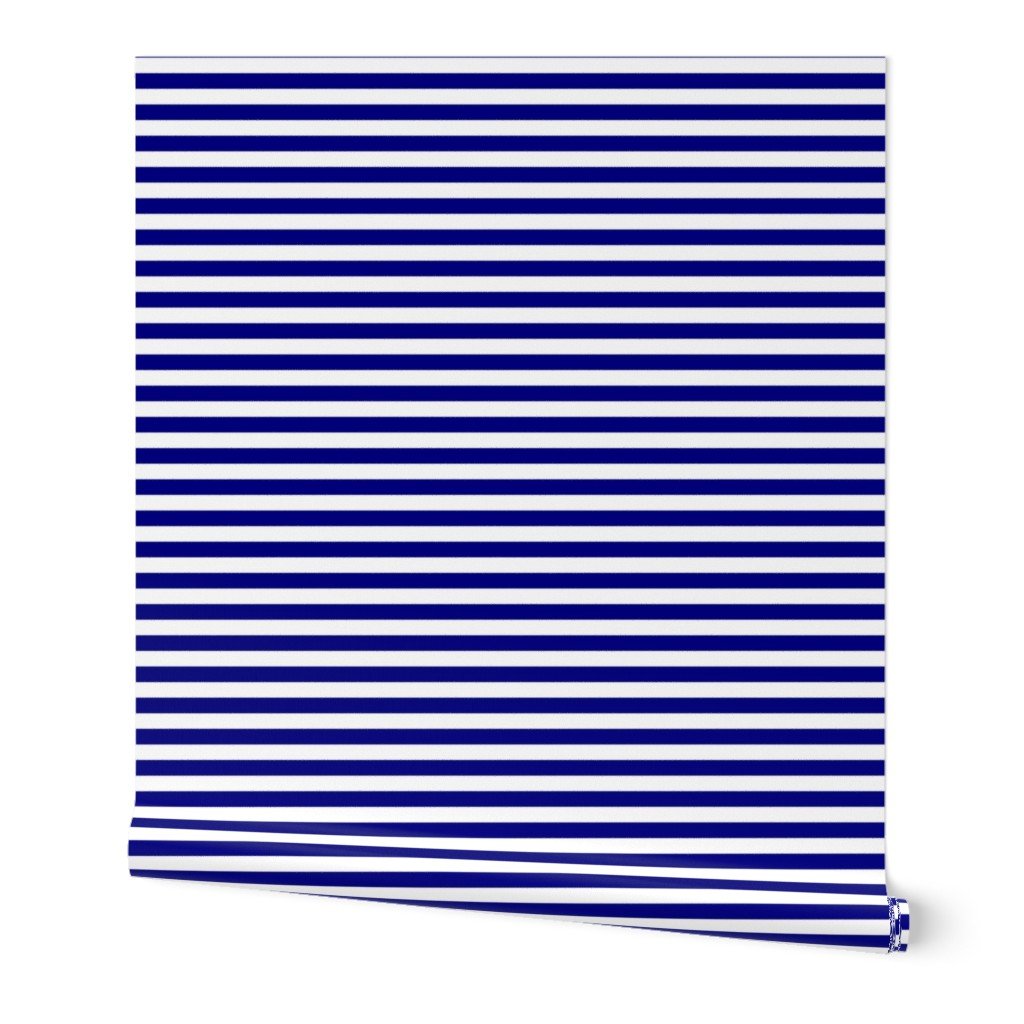 Blue and White ½ inch Picnic Horizontal Stripes Wallpaper Blue and White ½ inch Picnic Horizontal Stripes Wallpaper