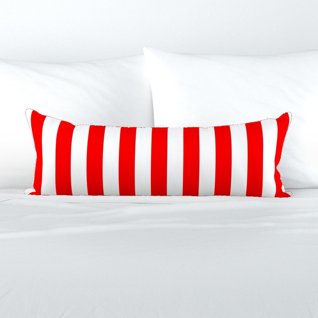 Red and White Wide 2-inch Cabana Tent Vertical Stripes Extra Long Lumbar Pillow Red and White Wide 2-inch Cabana Tent Vertical Stripes Extra Long Lumbar Pillow