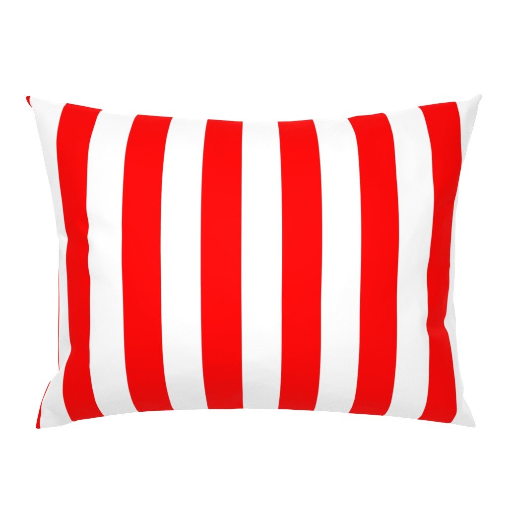 Red and White Wide 2-inch Cabana Tent Vertical Stripes Standard Pillow Sham Red and White Wide 2-inch Cabana Tent Vertical Stripes Standard Pillow Sham