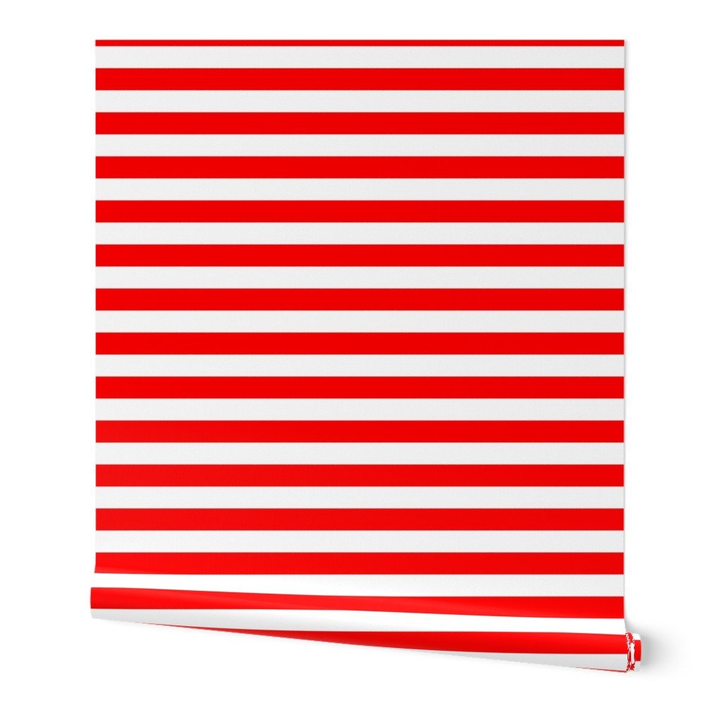 Red and White Big 1-inch Beach Hut Horizontal Stripes Wallpaper Red and White Big 1-inch Beach Hut Horizontal Stripes Wallpaper