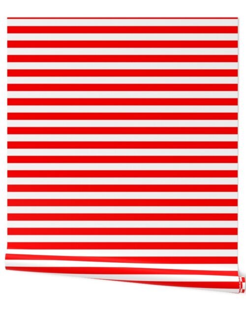 Red and White ¾ inch Deck Chair Horizontal Stripes Wallpaper
