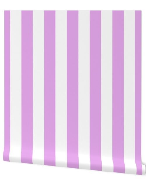 Blush Pink and White Wide 2-inch Cabana Tent Vertical Stripes Wallpaper