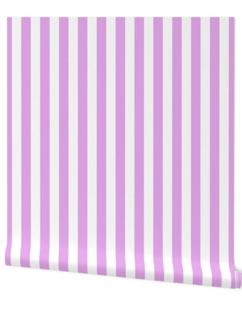 Blush Pink and White Big 1-inch Beach Hut Vertical Stripes Wallpaper
