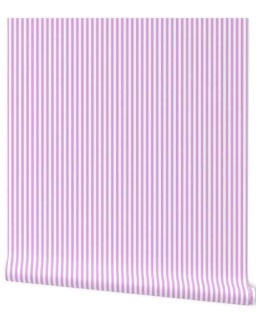 Blush Pink and White ¼ inch Sailor Vertical Stripes Wallpaper