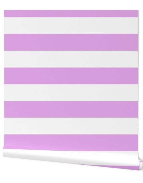 Blush Pink and White Jumbo 3-inch Circus Big Top Horizontal Stripes Wallpaper