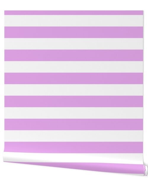 Blush Pink and White Wide 2-inch Cabana Tent Horizontal Stripes Wallpaper