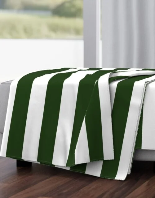 Forest Green and White Jumbo 3-inch Circus Big Top Vertical Stripes Throw Blanket