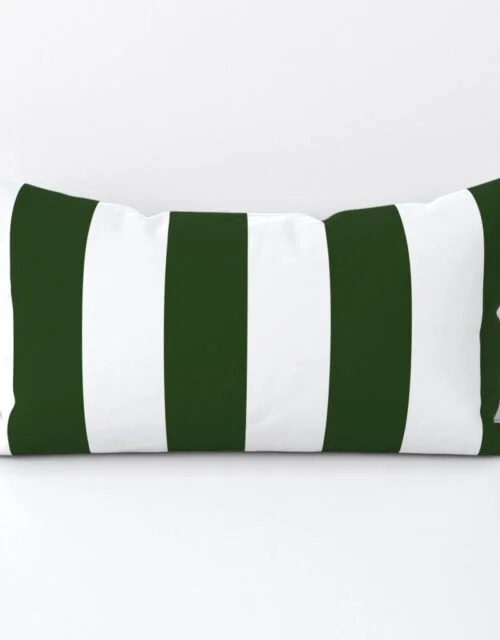 Forest Green and White Jumbo 3-inch Circus Big Top Vertical Stripes Lumbar Throw Pillow