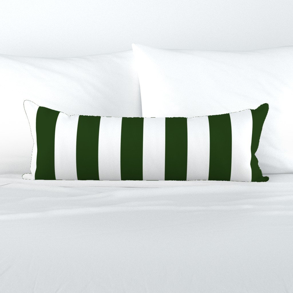 Forest Green and White Jumbo 3-inch Circus Big Top Vertical Stripes Extra Long Lumbar Pillow Forest Green and White Jumbo 3-inch Circus Big Top Vertical Stripes Extra Long Lumbar Pillow