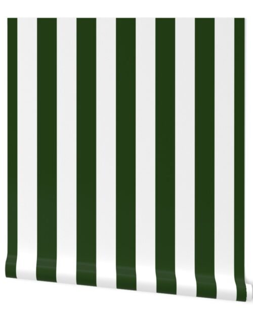 Forest Green and White Wide 2-inch Cabana Tent Vertical Stripes Wallpaper