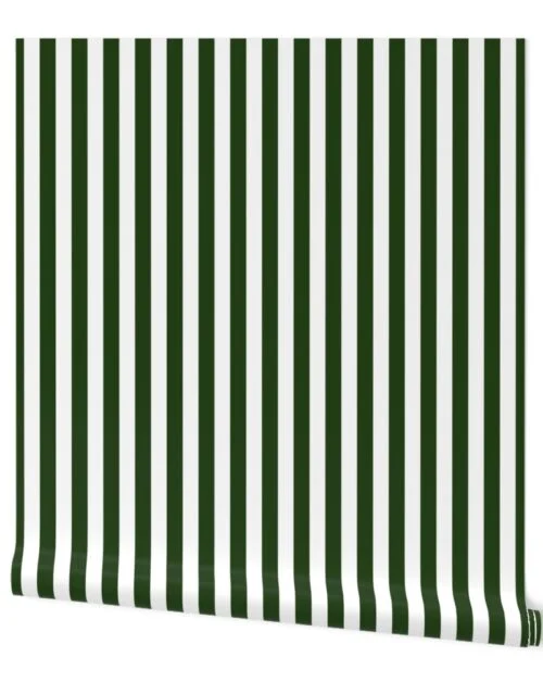 Forest Green and White ¾ inch Deck Chair Vertical Stripes Wallpaper