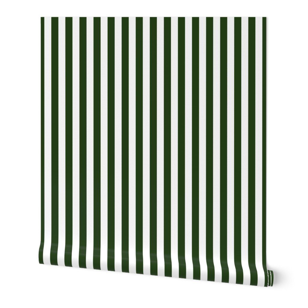 Forest Green and White ¾ inch Deck Chair Vertical Stripes Wallpaper Forest Green and White ¾ inch Deck Chair Vertical Stripes Wallpaper