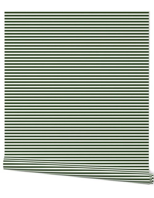 Forest Green and White ¼ inch Sailor Horizontal Stripes Wallpaper