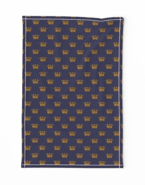 Mini Gold Crowns on Royal Blue Tea Towel