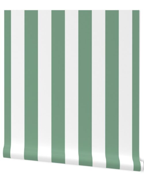 Sage Green and White Vertical Cabana Tent Stripes Wallpaper