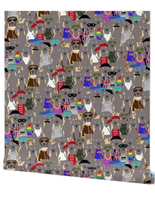 Big Dog Weim Nation Grey Ghost Weimaraner Hand-painted Pet Pattern on Khaki Beige Wallpaper