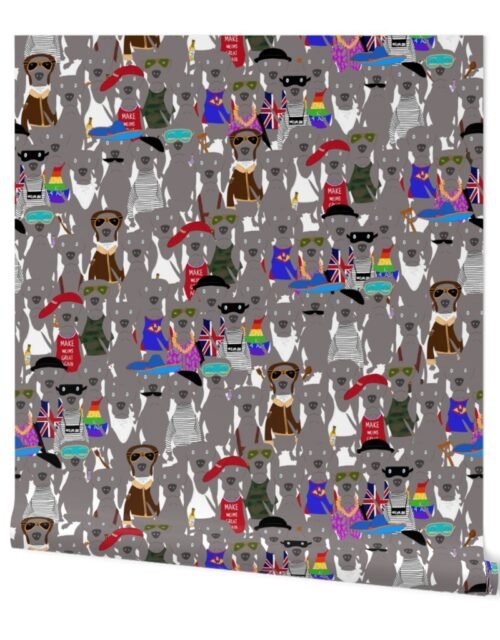 Big Dog Weim Nation Grey Ghost Weimaraner Hand-painted Pet Pattern on White Wallpaper