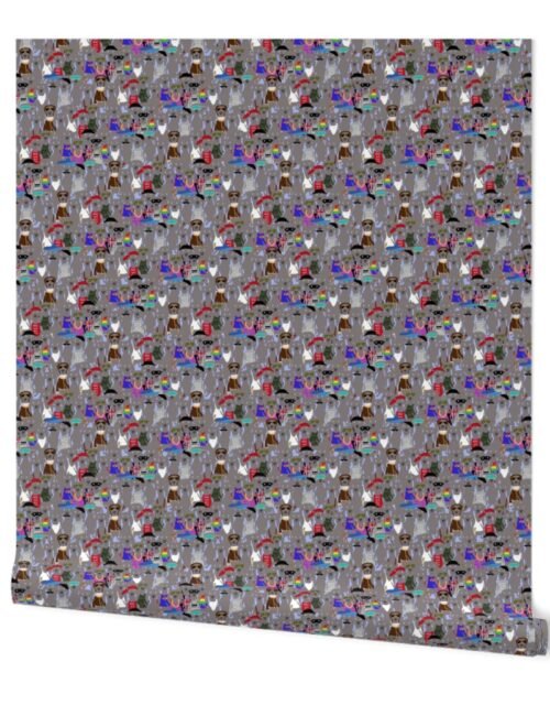 Small Print Dog Weim Nation Grey Ghost Weimaraner Hand-painted Pet Pattern on Blue Wallpaper