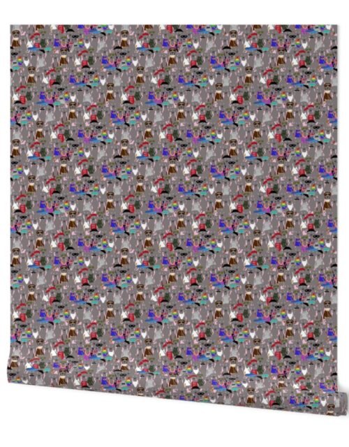 Small Print Dog Weim Nation Grey Ghost Weimaraner Hand-painted Pet Pattern on Pink Wallpaper