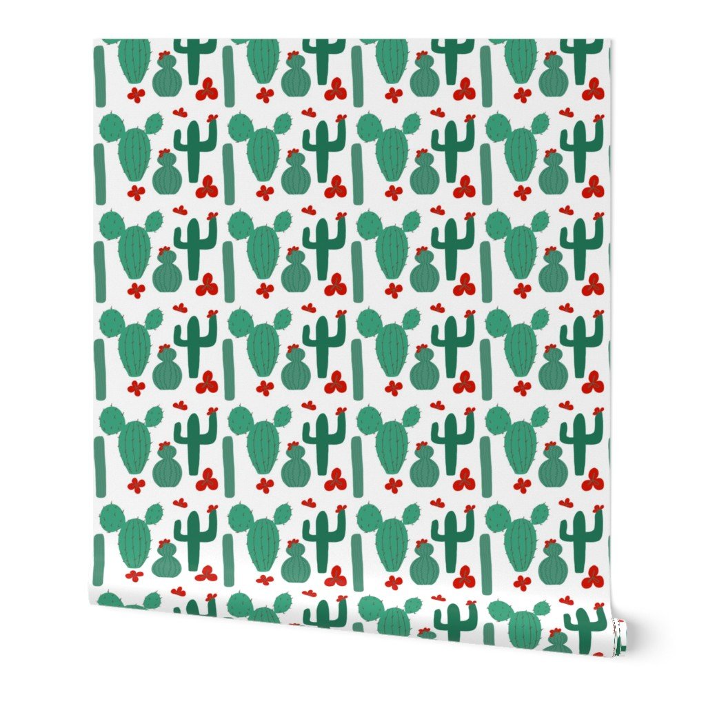 Green Cactus Shapes with Red Cactus Flowers Wallpaper Green Cactus Shapes with Red Cactus Flowers Wallpaper