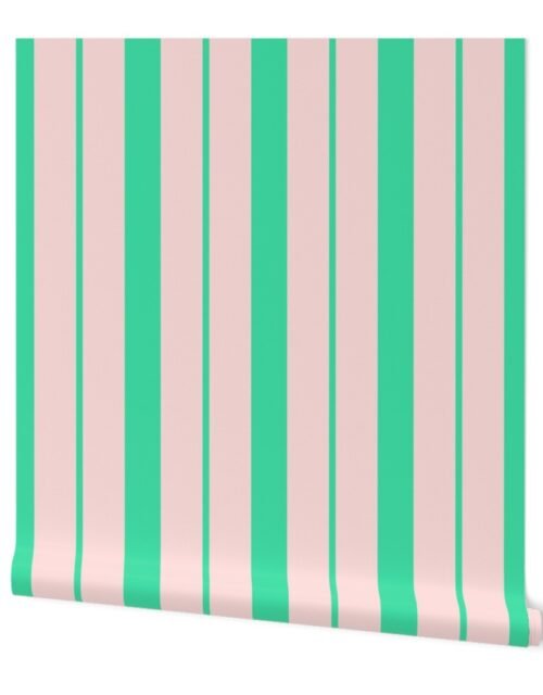 Pink and Mint Green Café Stripe Vertical Pattern Wallpaper