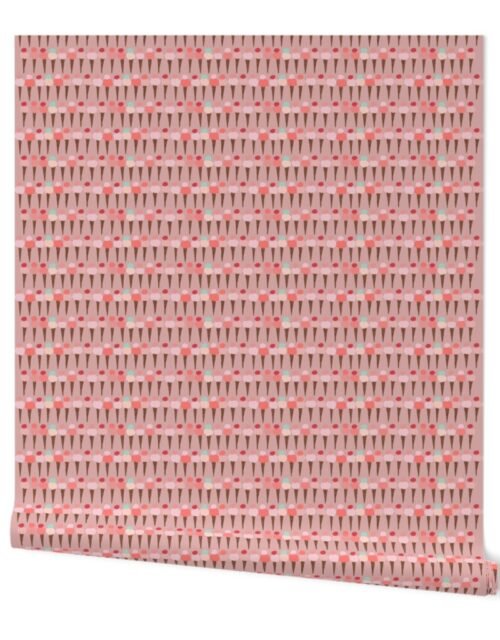 Ice Cream Hand-painted Double-Dip Waffle Cones on Pink Wallpaper