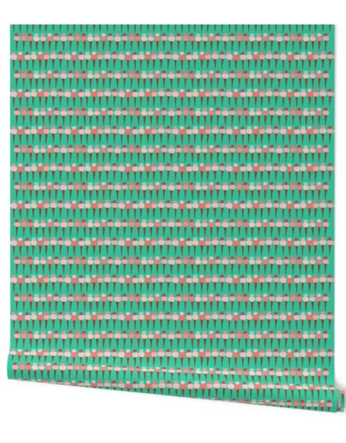 Ice Cream Hand-painted Double-Dip Waffle Cones on Mint Wallpaper