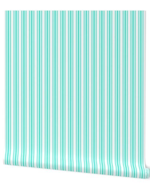 Classic Small Aqua Gift Box Pastel Aqua French Mattress Ticking Double Stripes Wallpaper