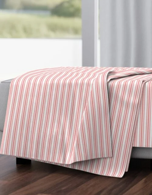 Trendy Large Coral Rose Pastel Coral French Mattress Ticking Double Stripes Throw Blanket