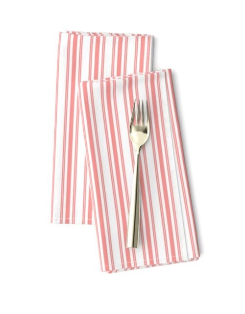 Trendy Large Coral Rose Pastel Coral French Mattress Ticking Double Stripes Dinner Napkins